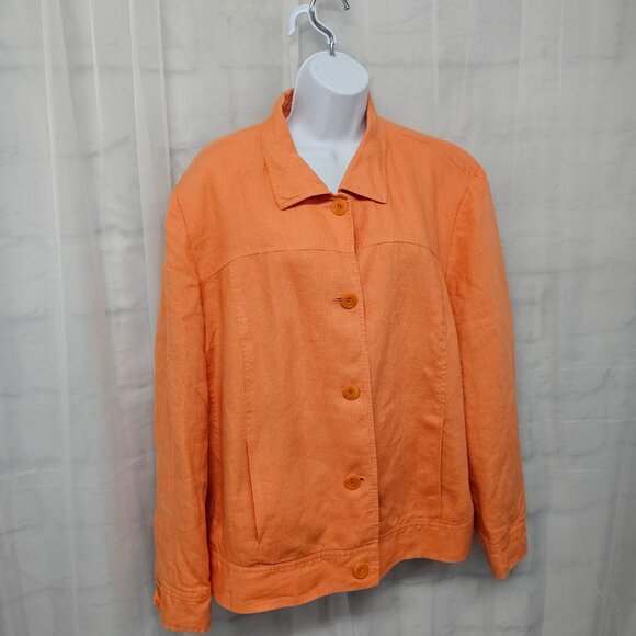 Vintage Talbots Orange Irish Linen Jacket Preppy Minimalist 22W - Picture 6 of 13